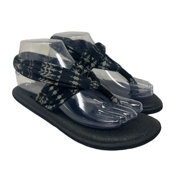 Sanuk Black Gray Geometric Yoga Mat Footbed Slingback Sandals 7 - Picture 1 of 6